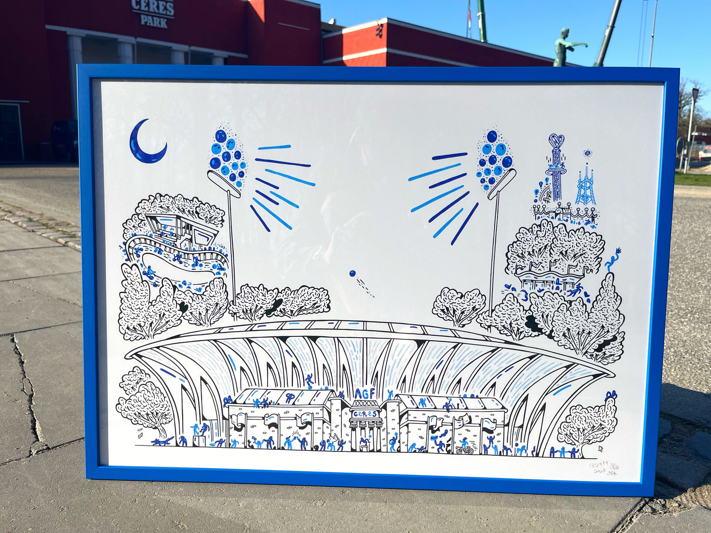 Indrammet i AGF blå - Aarhus Stadion - 50x70 cm 💙