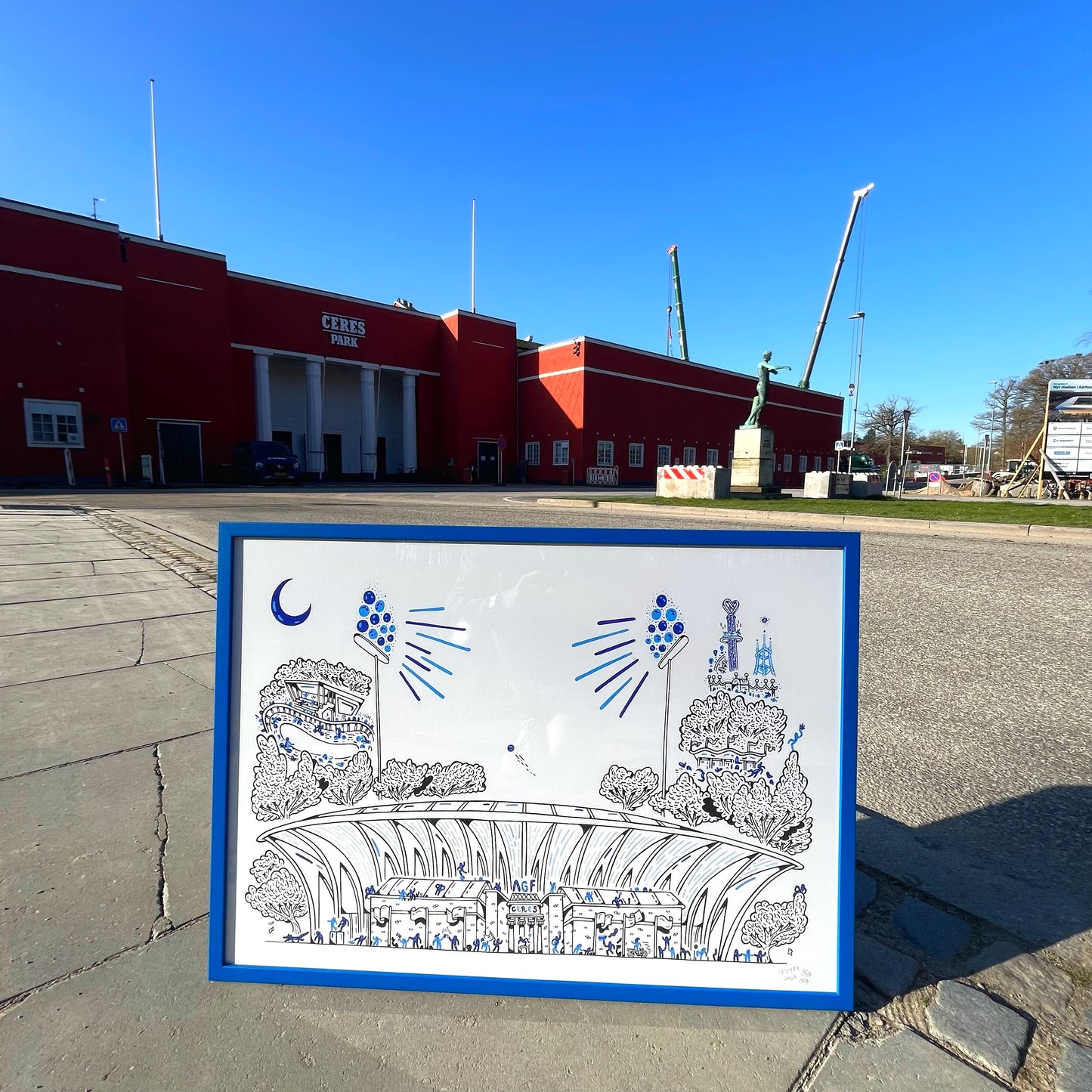 Indrammet i AGF blå - Aarhus Stadion - 50x70 cm 💙