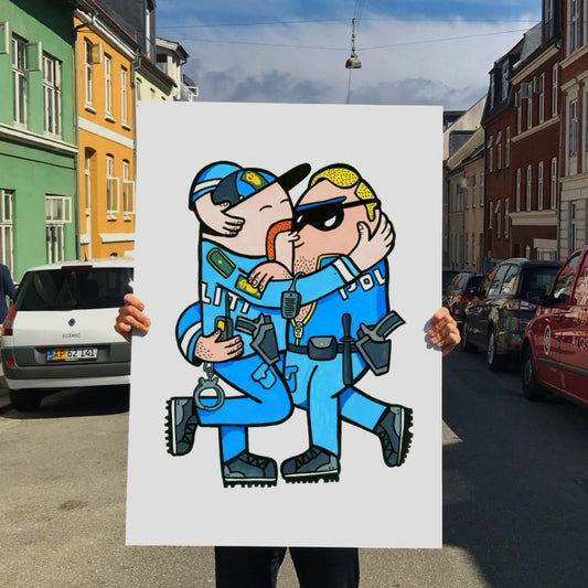 Kissing Cops - 100x70 cm 👮♂️