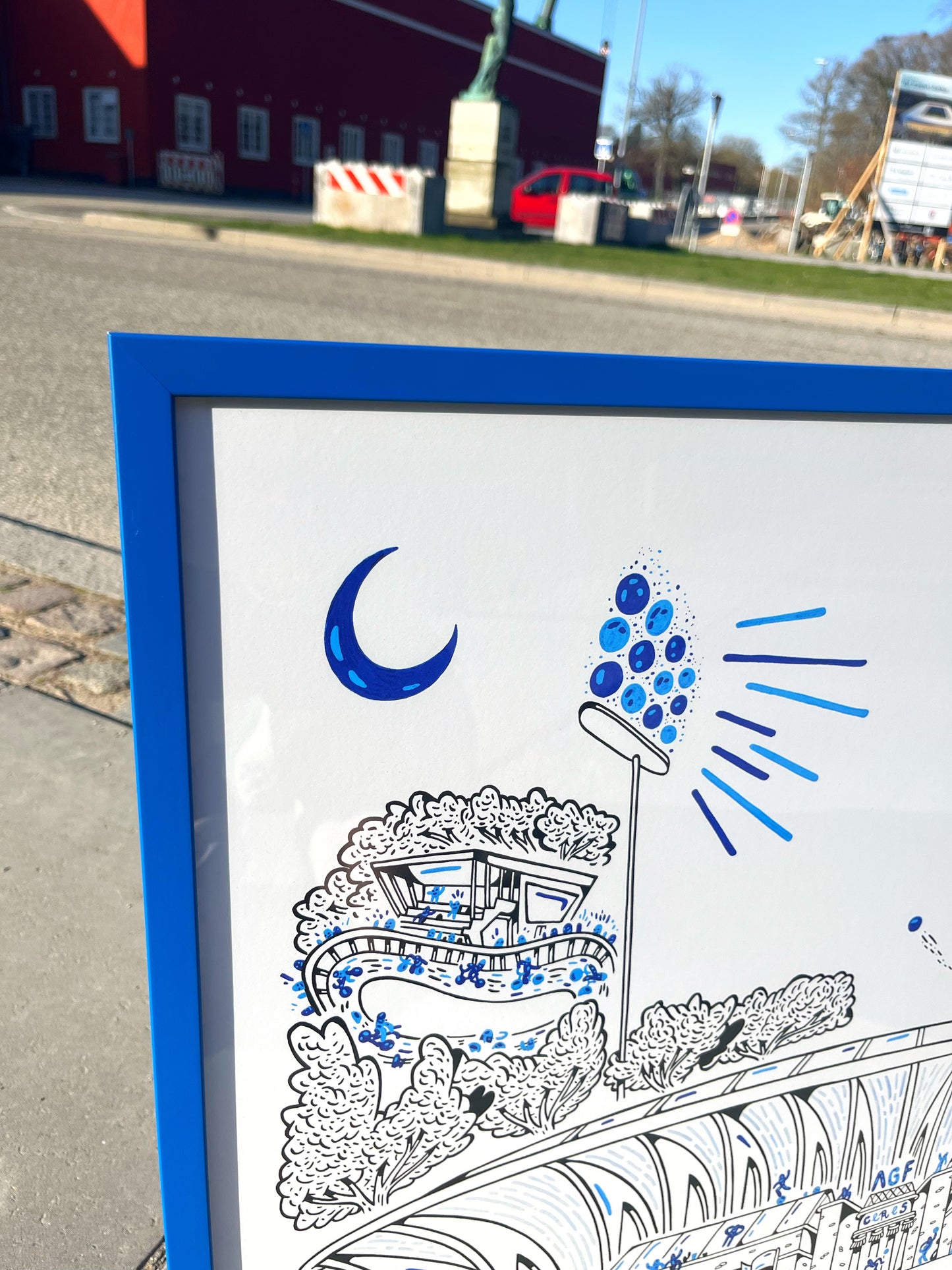 Indrammet i AGF blå - Aarhus Stadion - 50x70 cm 💙