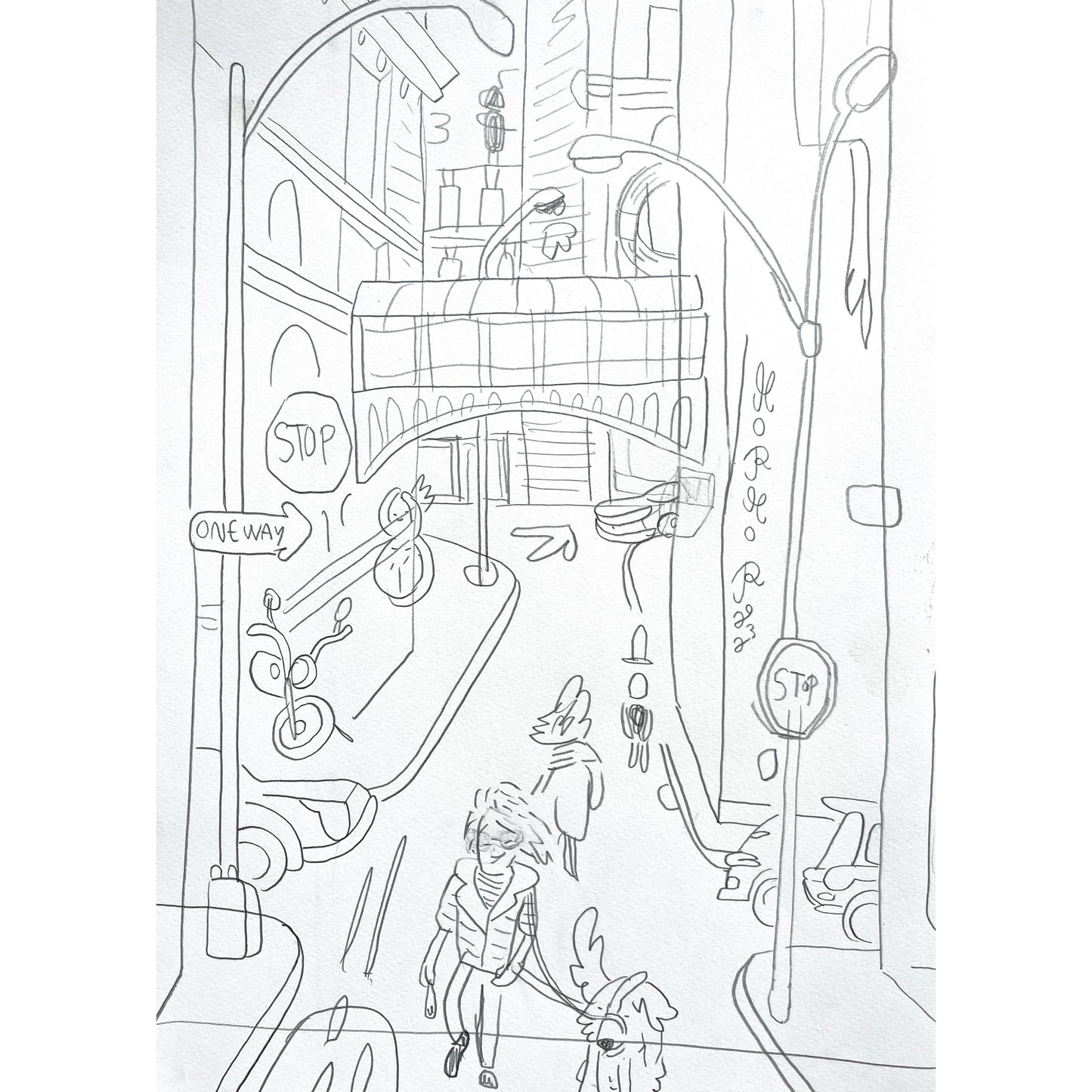 Tribeca Hundespaziergang-Skizze – 29 x 43 cm