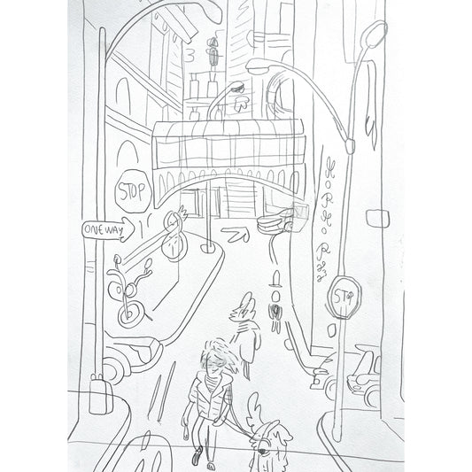 Tribeca Hundespaziergang-Skizze – 29 x 43 cm